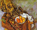 Paul Cezanne Canvas Paintings - Still Life with Flower Curtain and Fruit